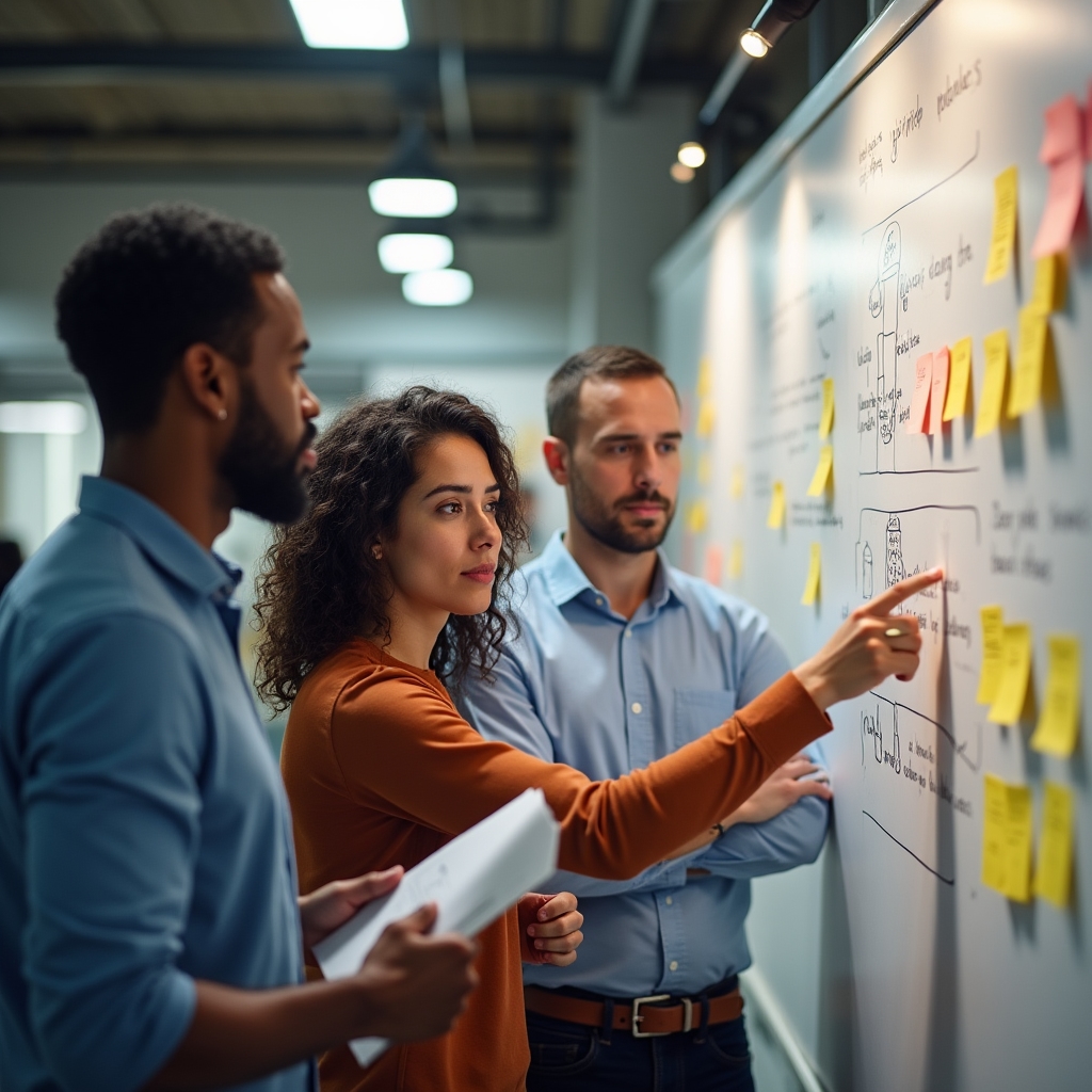 Team analyzing a real operational error together at a whiteboard